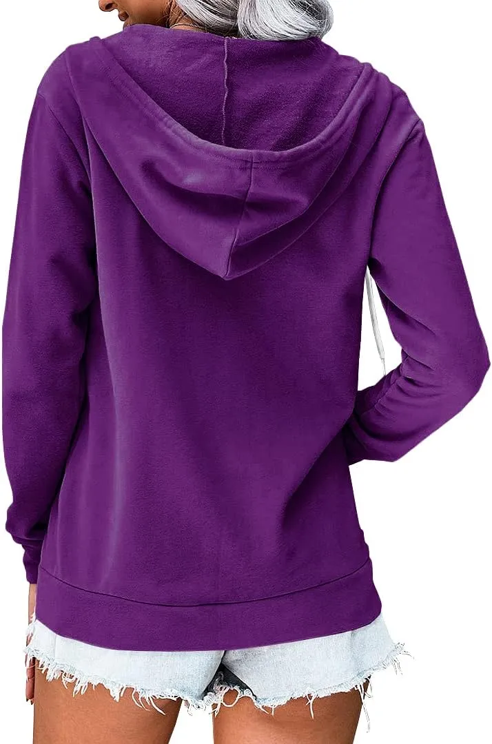 2023 Women's Casual Long Sleeve Sweatshirts Zip Up Zipper Hoodies Fashion Hooded Jackets with Pockets