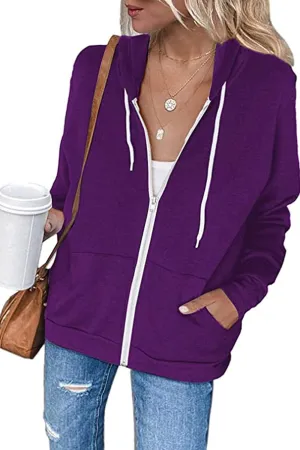 2023 Women's Casual Long Sleeve Sweatshirts Zip Up Zipper Hoodies Fashion Hooded Jackets with Pockets