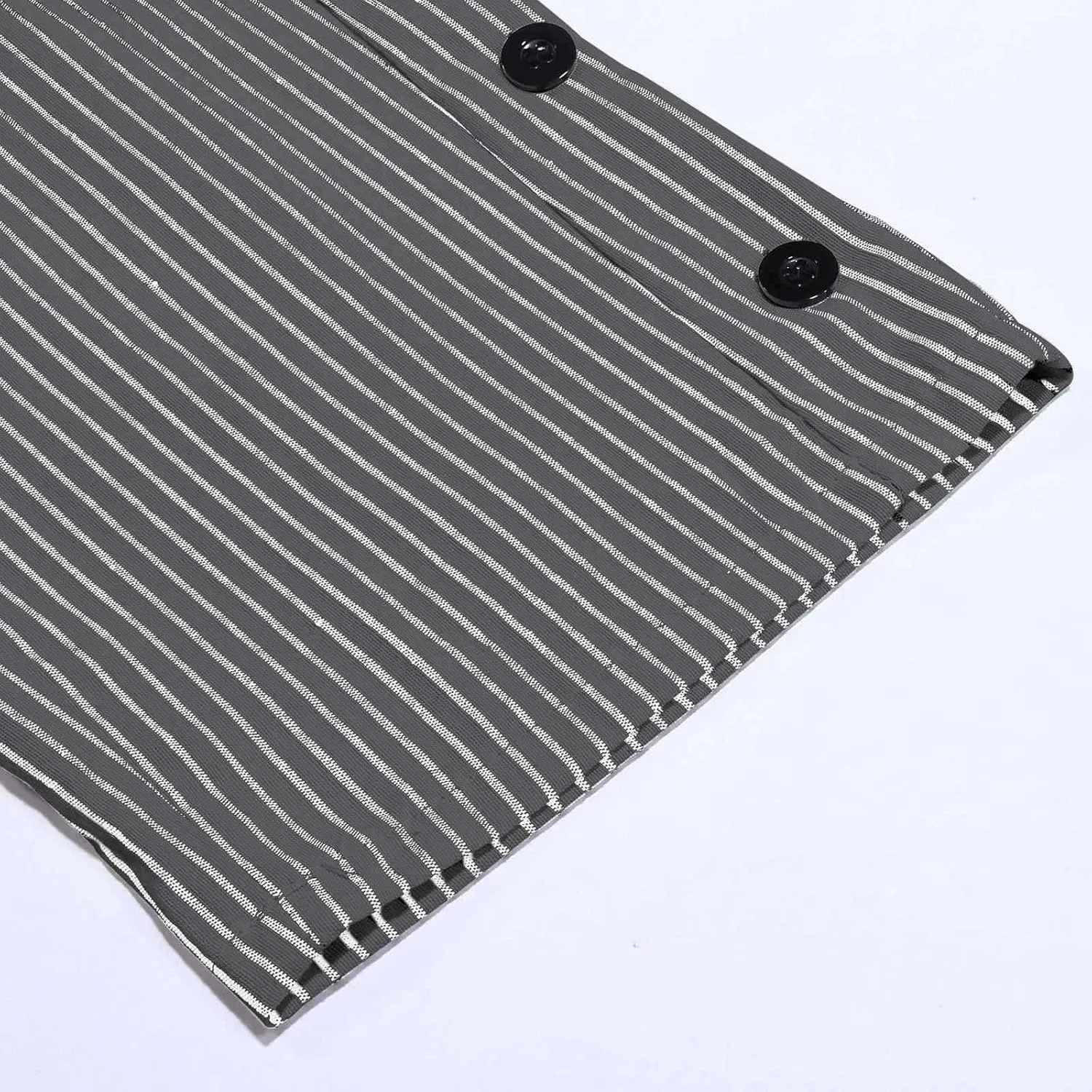 2024 Casual Striped Linen Capris Pants for Women Wide Leg Elastic Waist Drawstring Cropped Lounge Trousers with Button Decor
