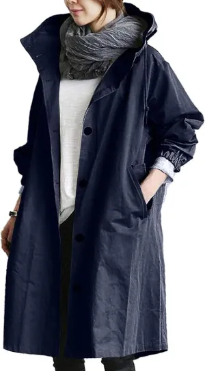 2024 New Hooded Trench Coat - Women's Single Breasted Long Trench Coat, Windproof Classic Overcoat Outwear