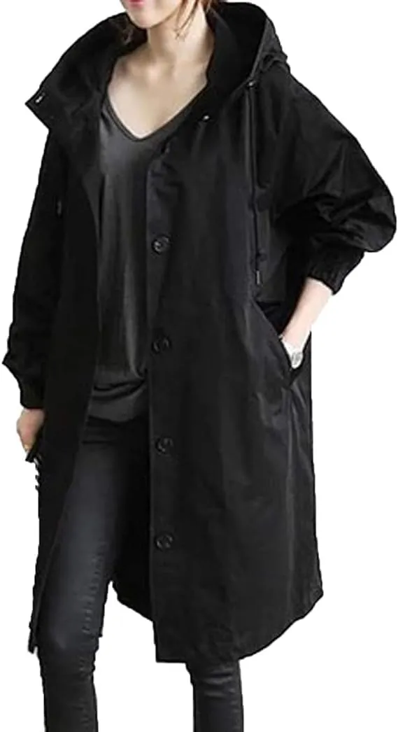 2024 New Hooded Trench Coat - Women's Single Breasted Long Trench Coat, Windproof Classic Overcoat Outwear