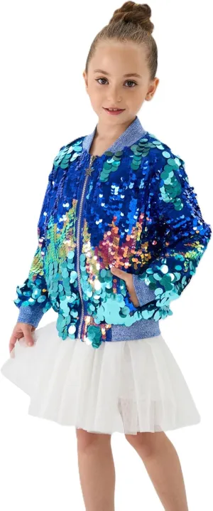 2Bunnies Girl Ombre Pastel Gradient Shimmer Sparkle Colorful Sequin Bomber Jacket