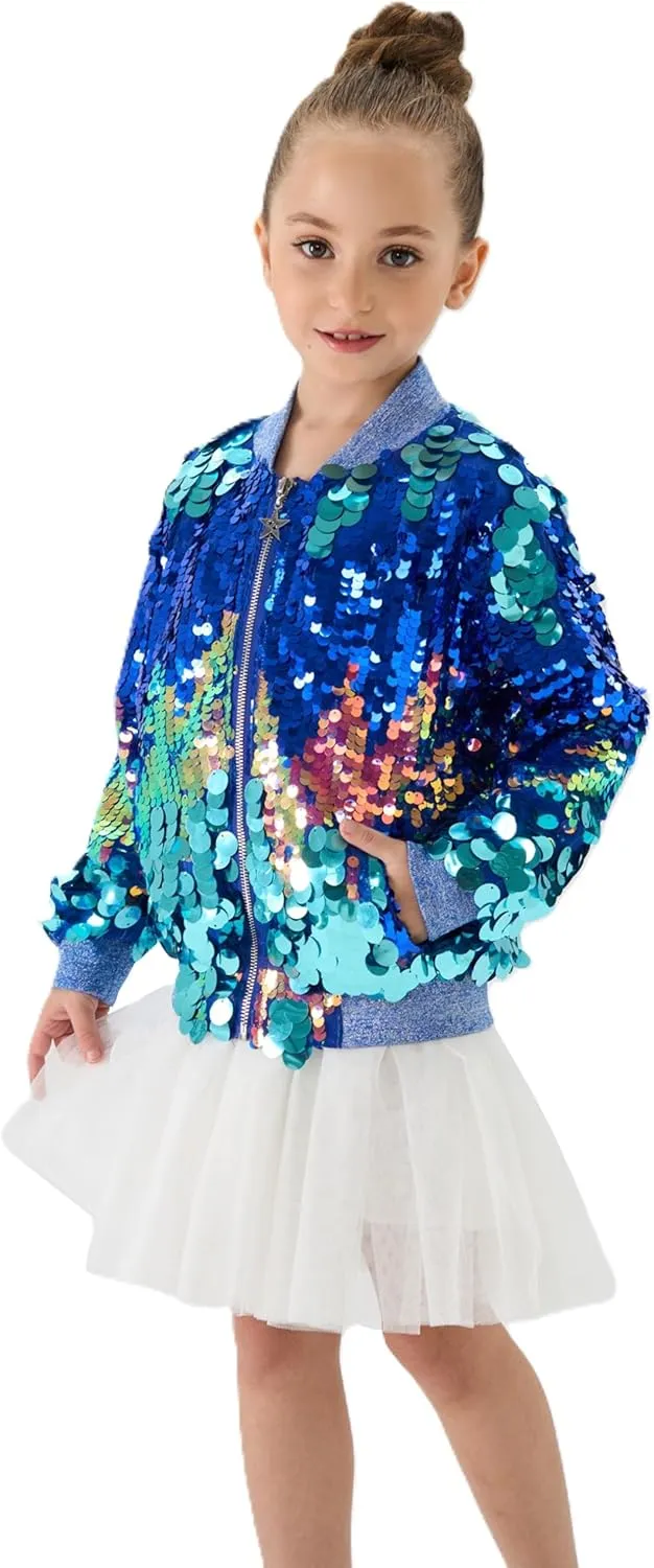2Bunnies Girl Ombre Pastel Gradient Shimmer Sparkle Colorful Sequin Bomber Jacket