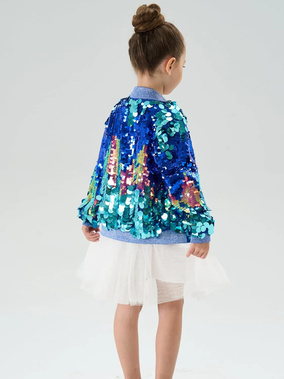 2Bunnies Girl Ombre Pastel Gradient Shimmer Sparkle Colorful Sequin Bomber Jacket