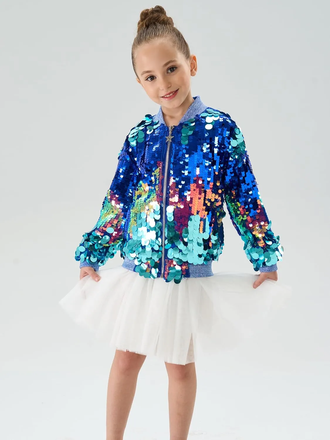 2Bunnies Girl Ombre Pastel Gradient Shimmer Sparkle Colorful Sequin Bomber Jacket