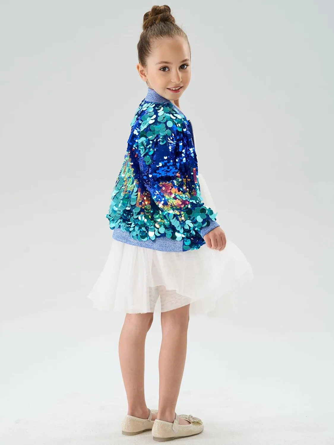 2Bunnies Girl Ombre Pastel Gradient Shimmer Sparkle Colorful Sequin Bomber Jacket