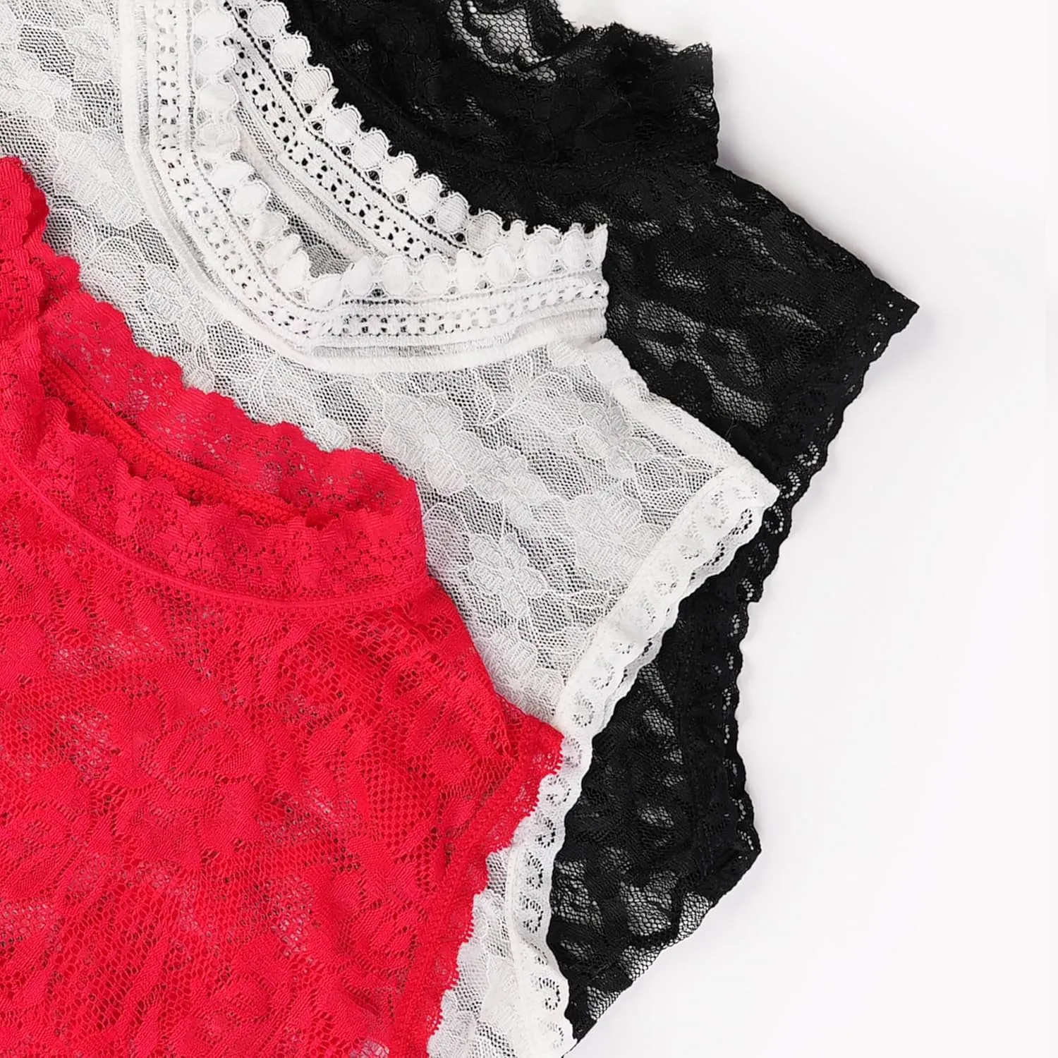 2X Women Mock Neck Lace Crop Vest Tank Top Basic Sleeveless Slim Fit Cami Cropped Blouse Tops