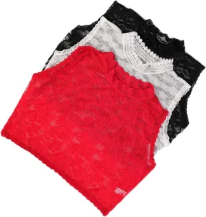 2X Women Mock Neck Lace Crop Vest Tank Top Basic Sleeveless Slim Fit Cami Cropped Blouse Tops