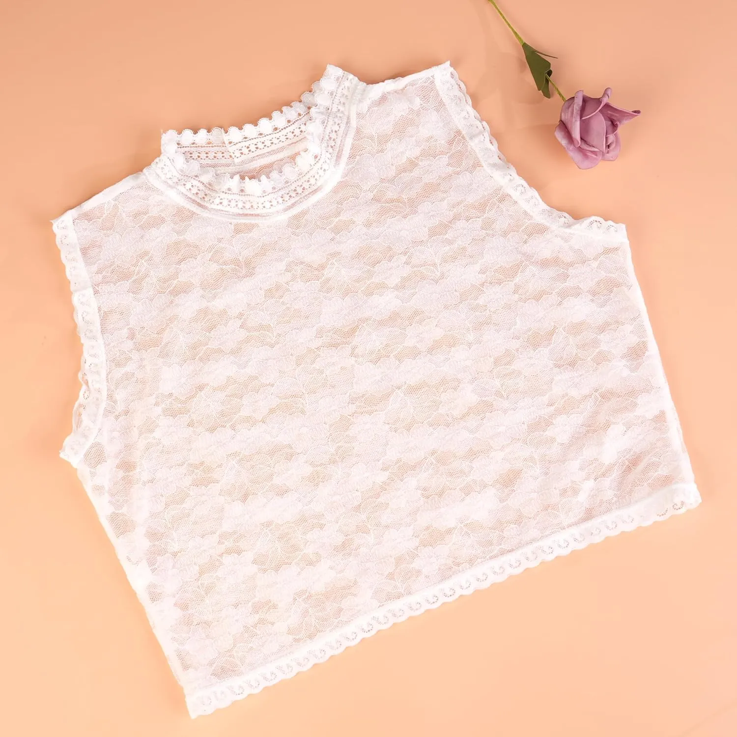 2X Women Mock Neck Lace Crop Vest Tank Top Basic Sleeveless Slim Fit Cami Cropped Blouse Tops