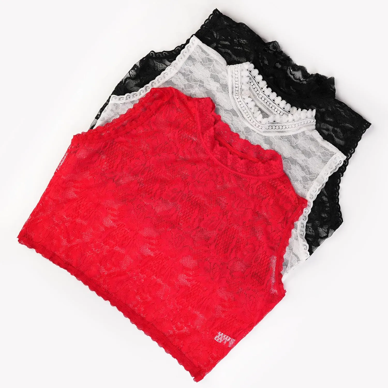 2X Women Mock Neck Lace Crop Vest Tank Top Basic Sleeveless Slim Fit Cami Cropped Blouse Tops