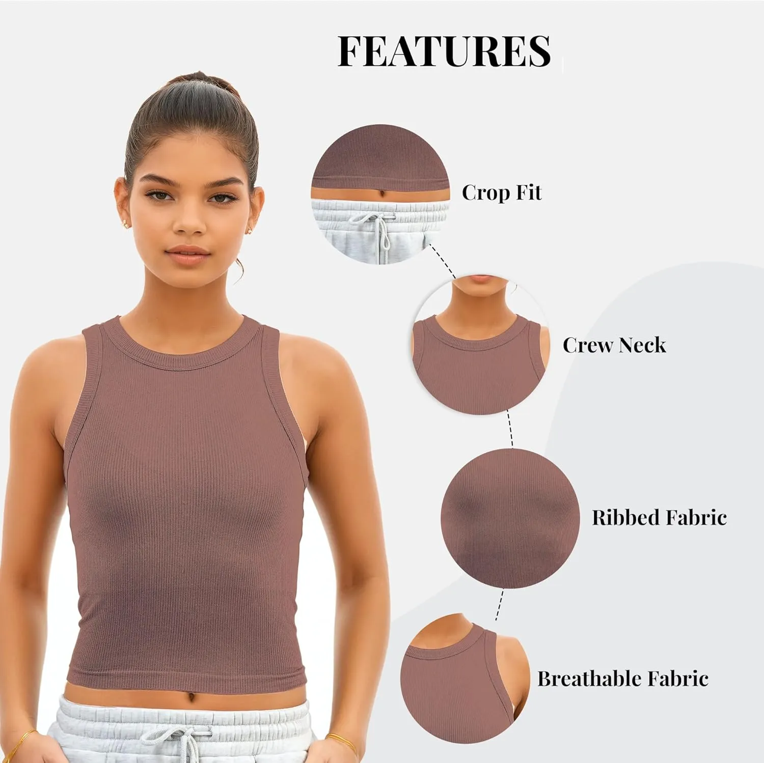 3 Pack Stretch Tank Tops for Women, Ribbed Seamless Crew Neck Womens Workout Crop Top Yoga Gym Shirts