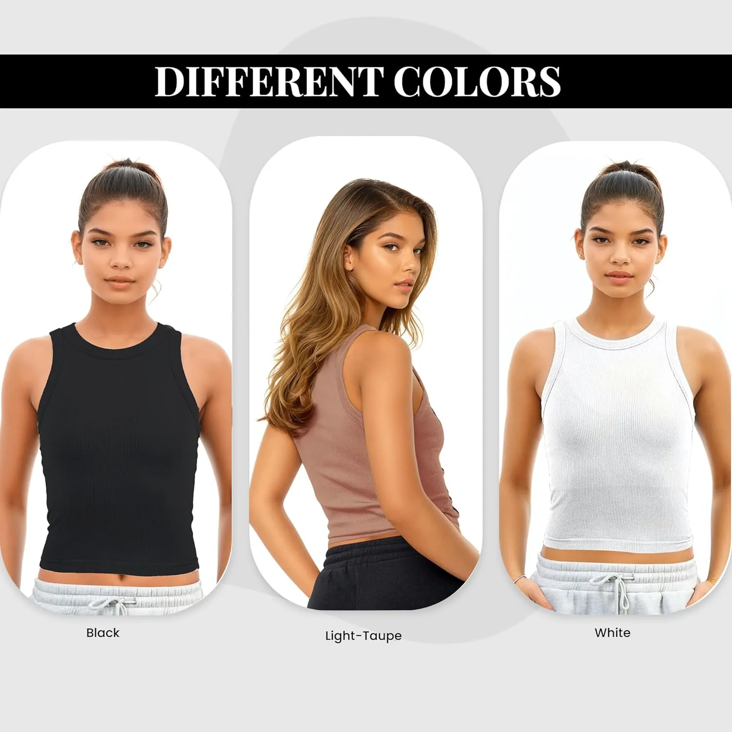 3 Pack Stretch Tank Tops for Women, Ribbed Seamless Crew Neck Womens Workout Crop Top Yoga Gym Shirts