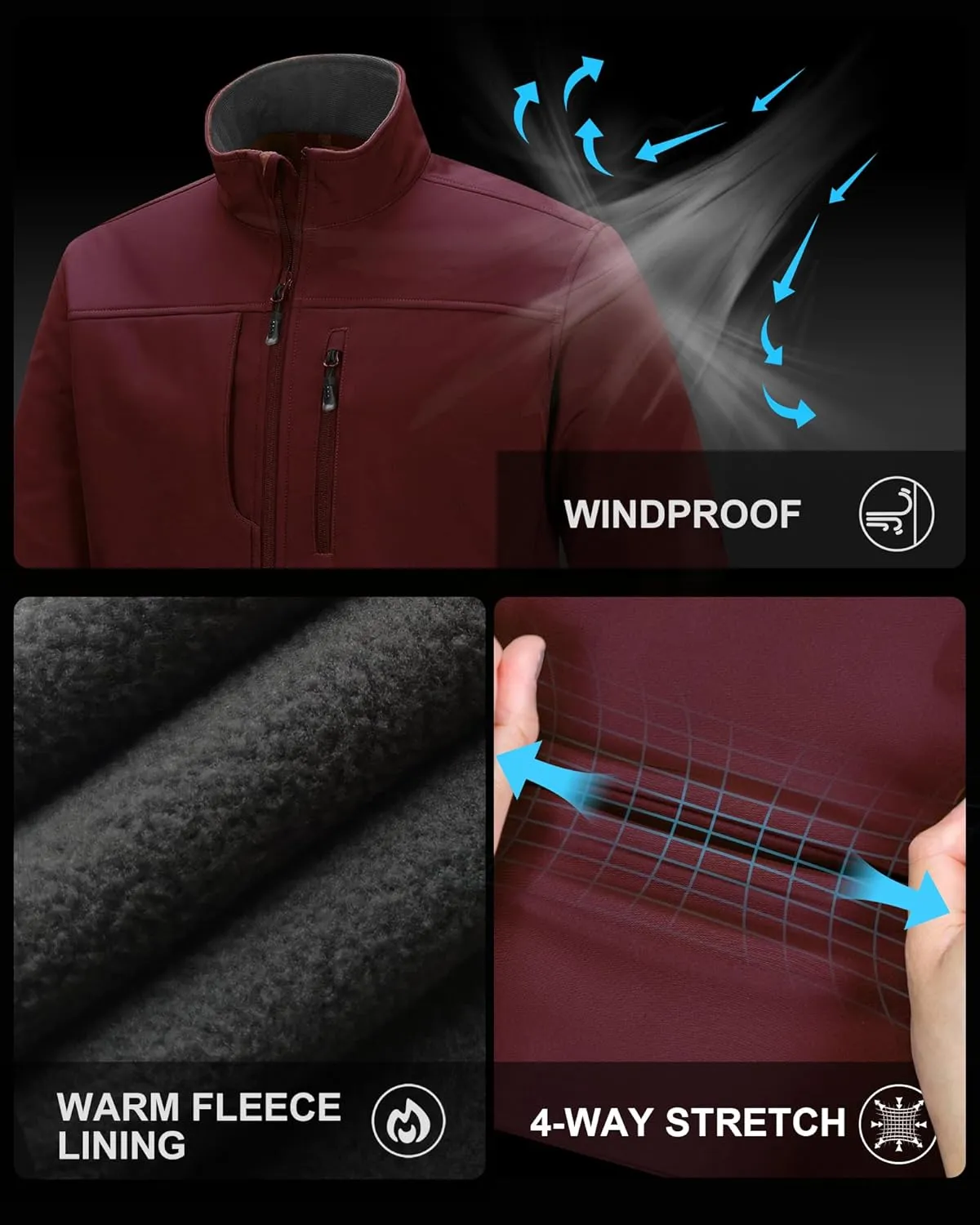 33,000ft Men's Lightweight Softshell Jacket Warm Fleece Lined Windbreaker Waterproof Soft Shell for Outdoor Hiking