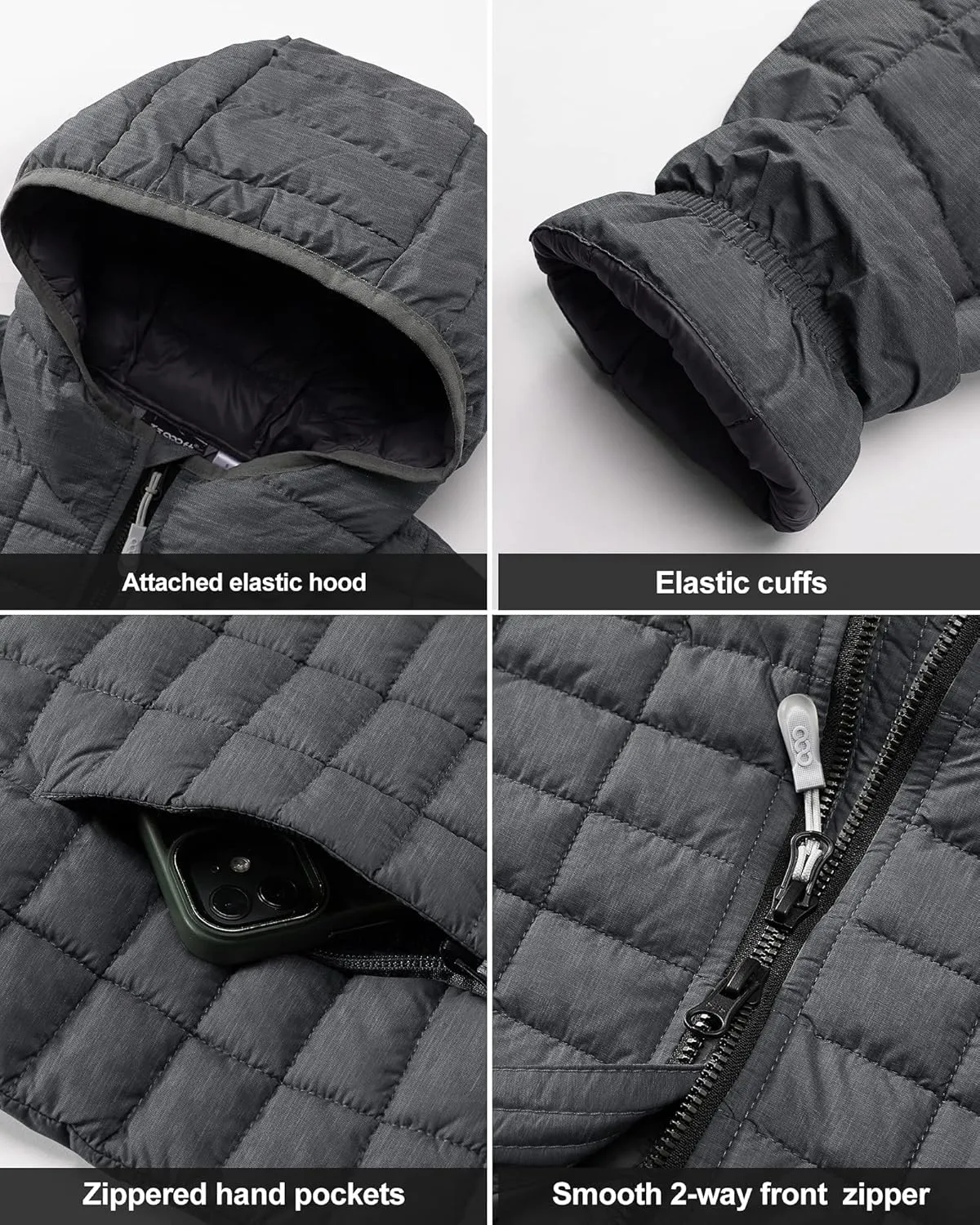 33,000ft Men's Thermolite Packable Hooded Quilted Puffer Jacket, Lightweight Warm Puffy Insulated Winter Coat