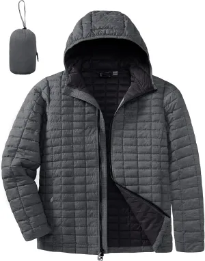 33,000ft Men's Thermolite Packable Hooded Quilted Puffer Jacket, Lightweight Warm Puffy Insulated Winter Coat
