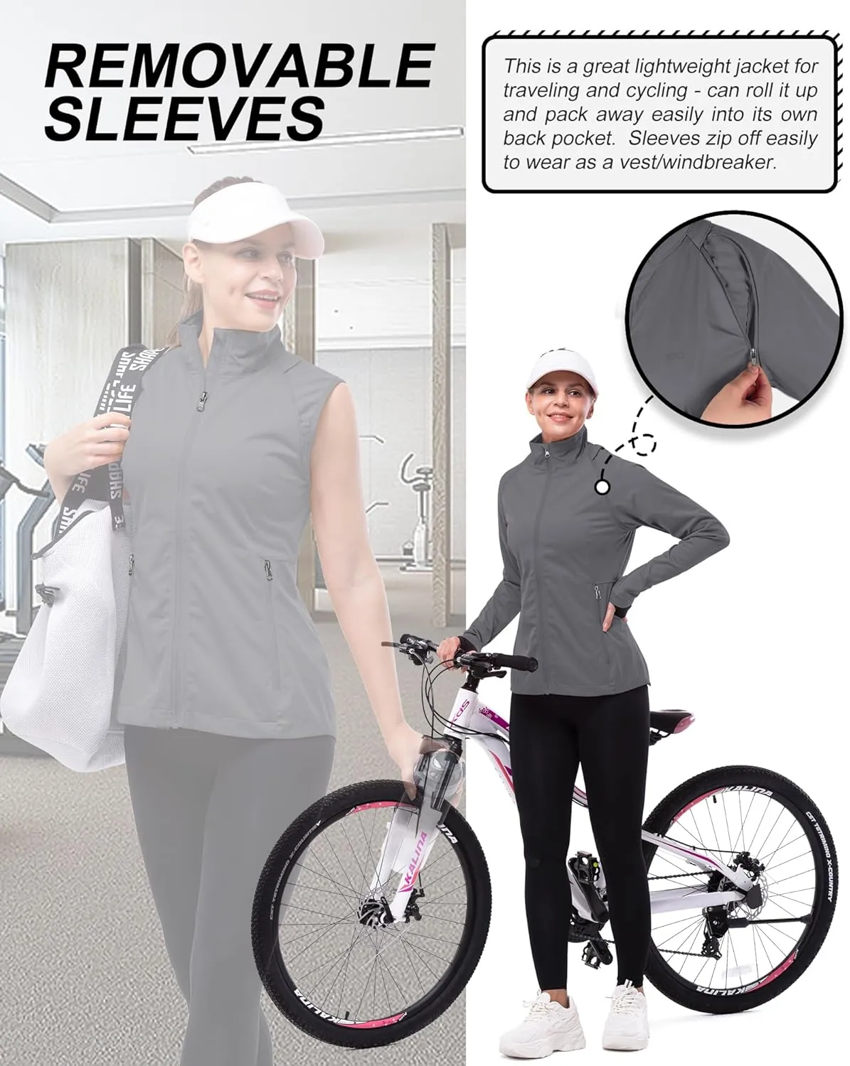 33,000ft Women's Zip Up Lightweight Athletic Workout Yoga Cycling Track Running Jacket Waterproof Windproof Reflective