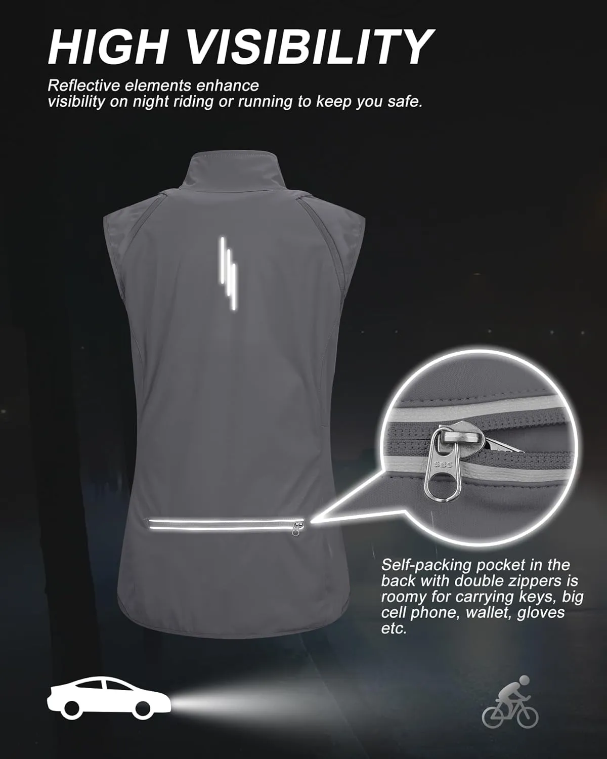 33,000ft Women's Zip Up Lightweight Athletic Workout Yoga Cycling Track Running Jacket Waterproof Windproof Reflective