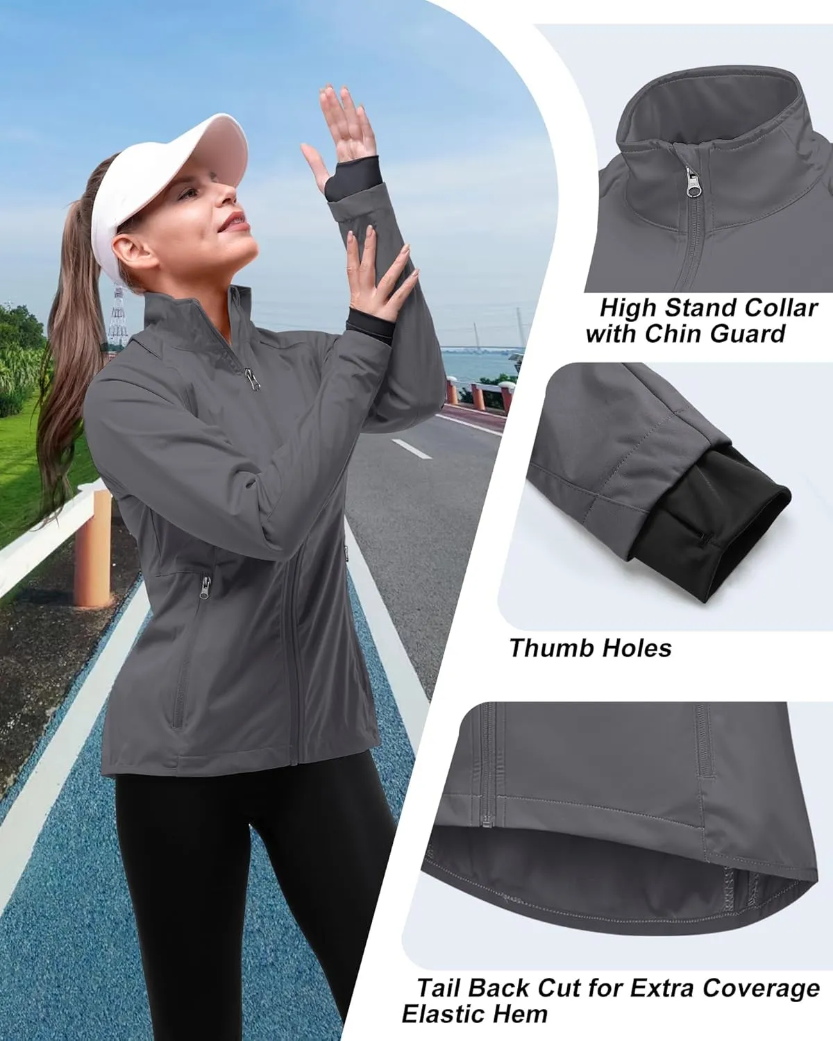 33,000ft Women's Zip Up Lightweight Athletic Workout Yoga Cycling Track Running Jacket Waterproof Windproof Reflective