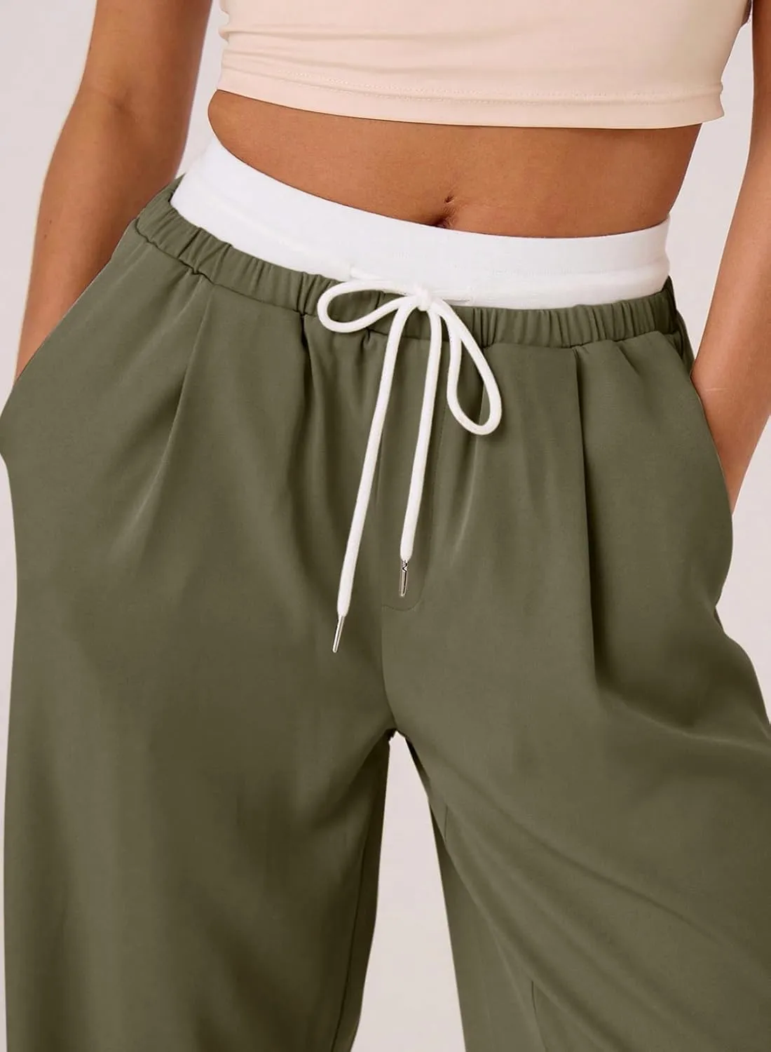 Acelitt Womens Winter Pants 2024 Wide Leg Drawstring Elastic Waist Casual Loose Comfy Trousers with Pockets