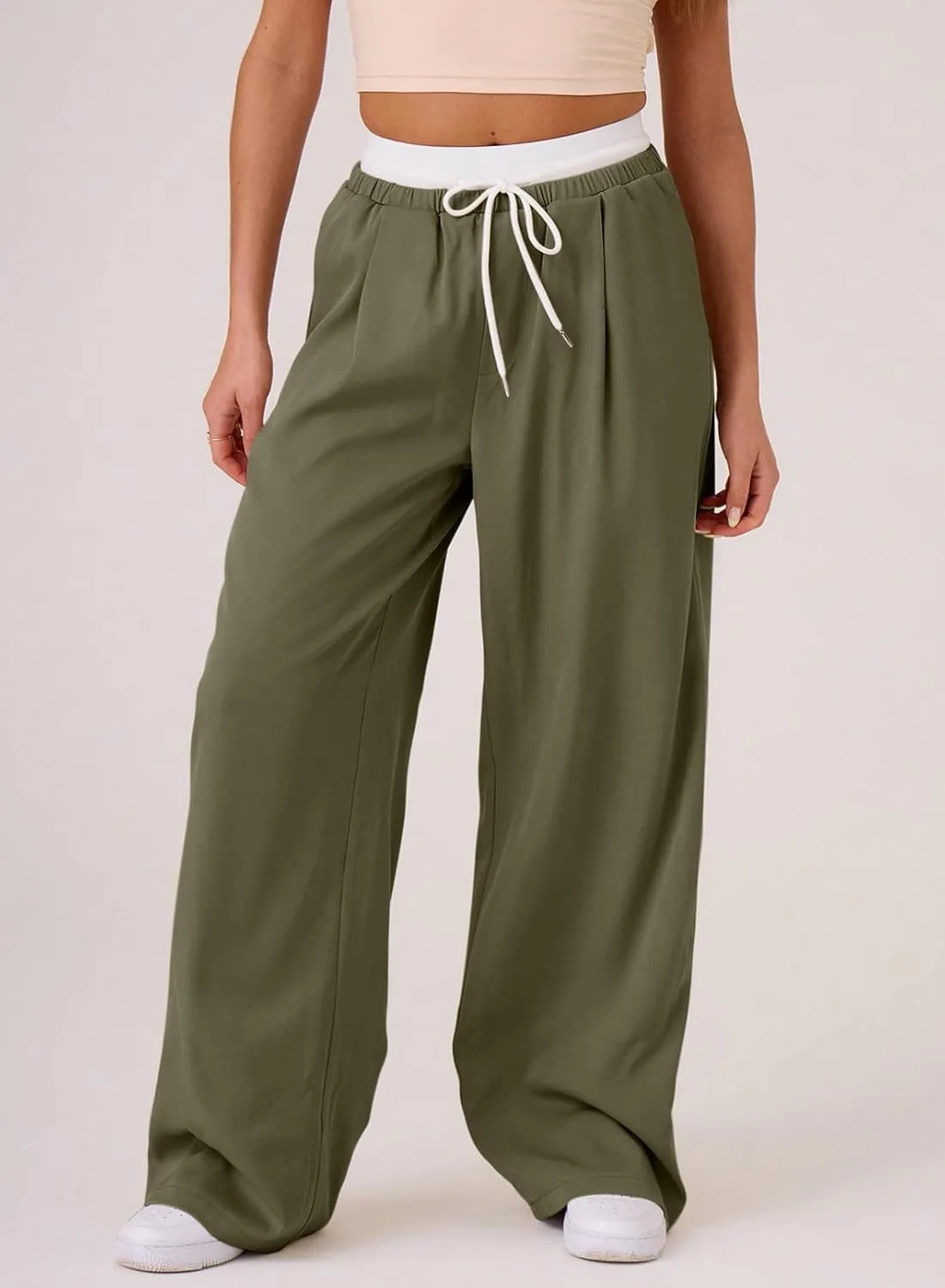 Acelitt Womens Winter Pants 2024 Wide Leg Drawstring Elastic Waist Casual Loose Comfy Trousers with Pockets