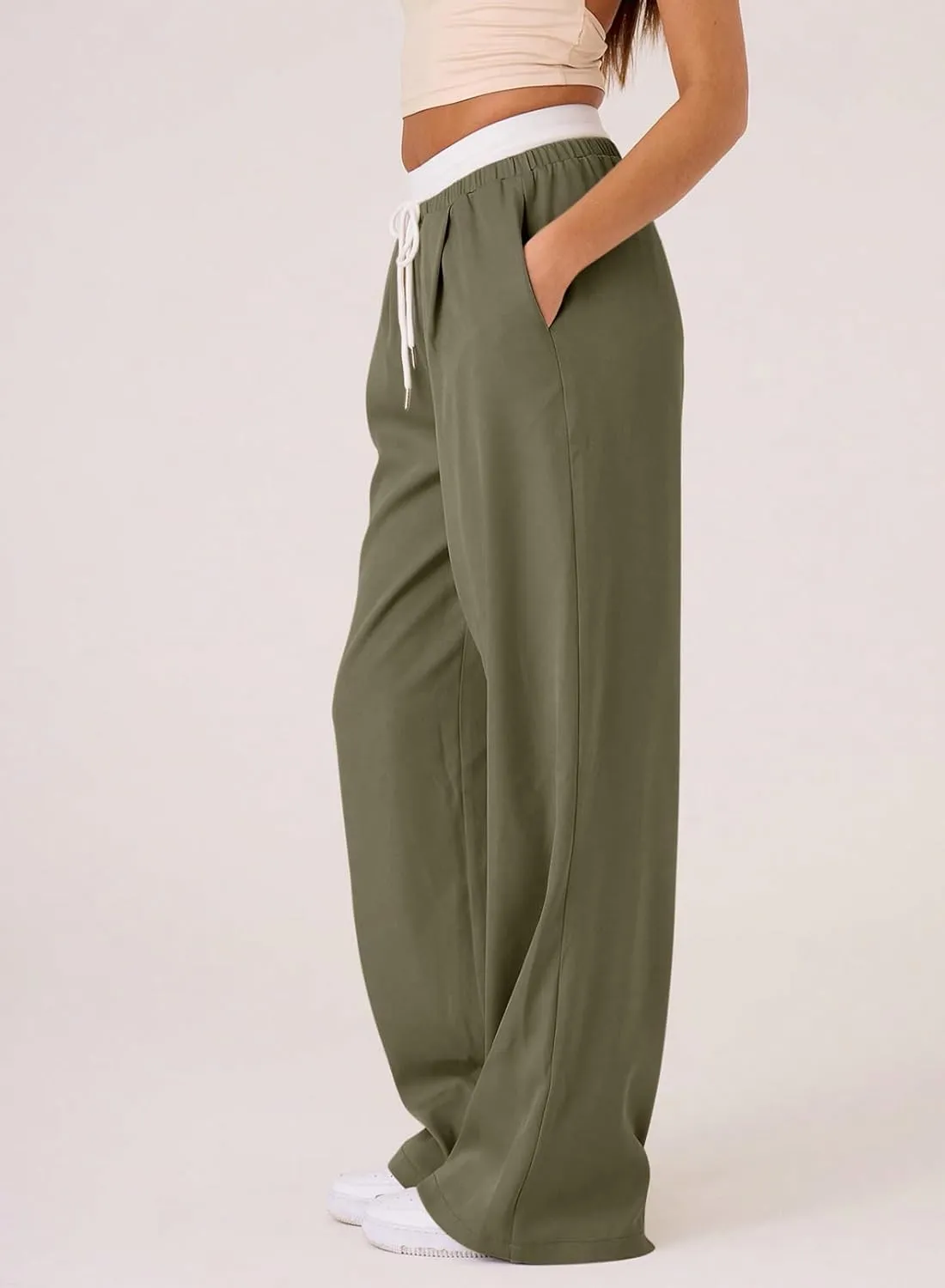 Acelitt Womens Winter Pants 2024 Wide Leg Drawstring Elastic Waist Casual Loose Comfy Trousers with Pockets