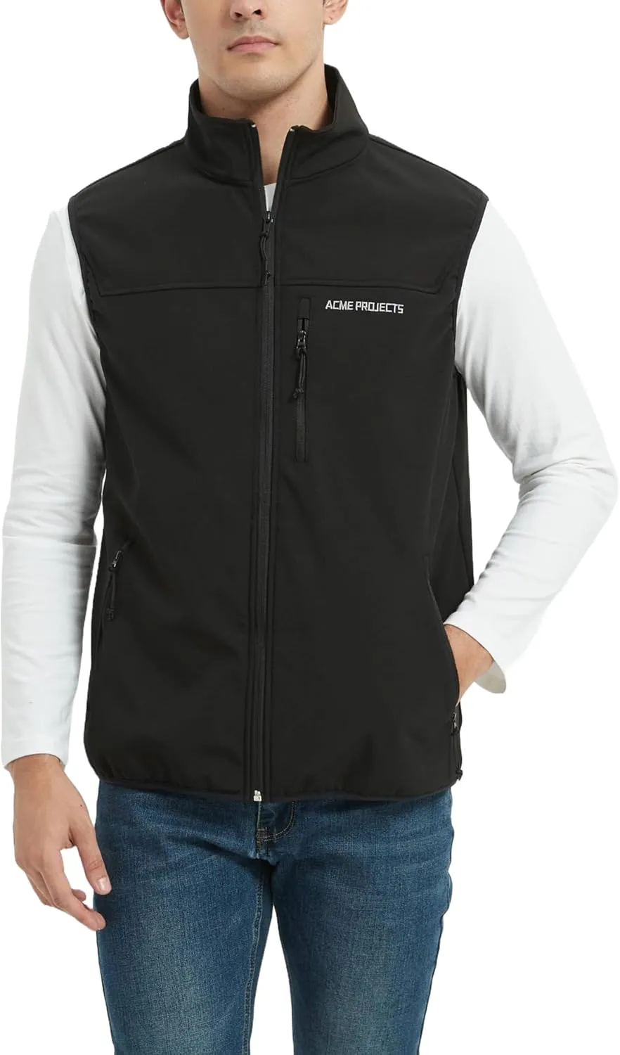 Acme Projects Men's Lightweight Classic Softshell Vest Windproof Sleeveless Jacket Travel Hiking Running Golf