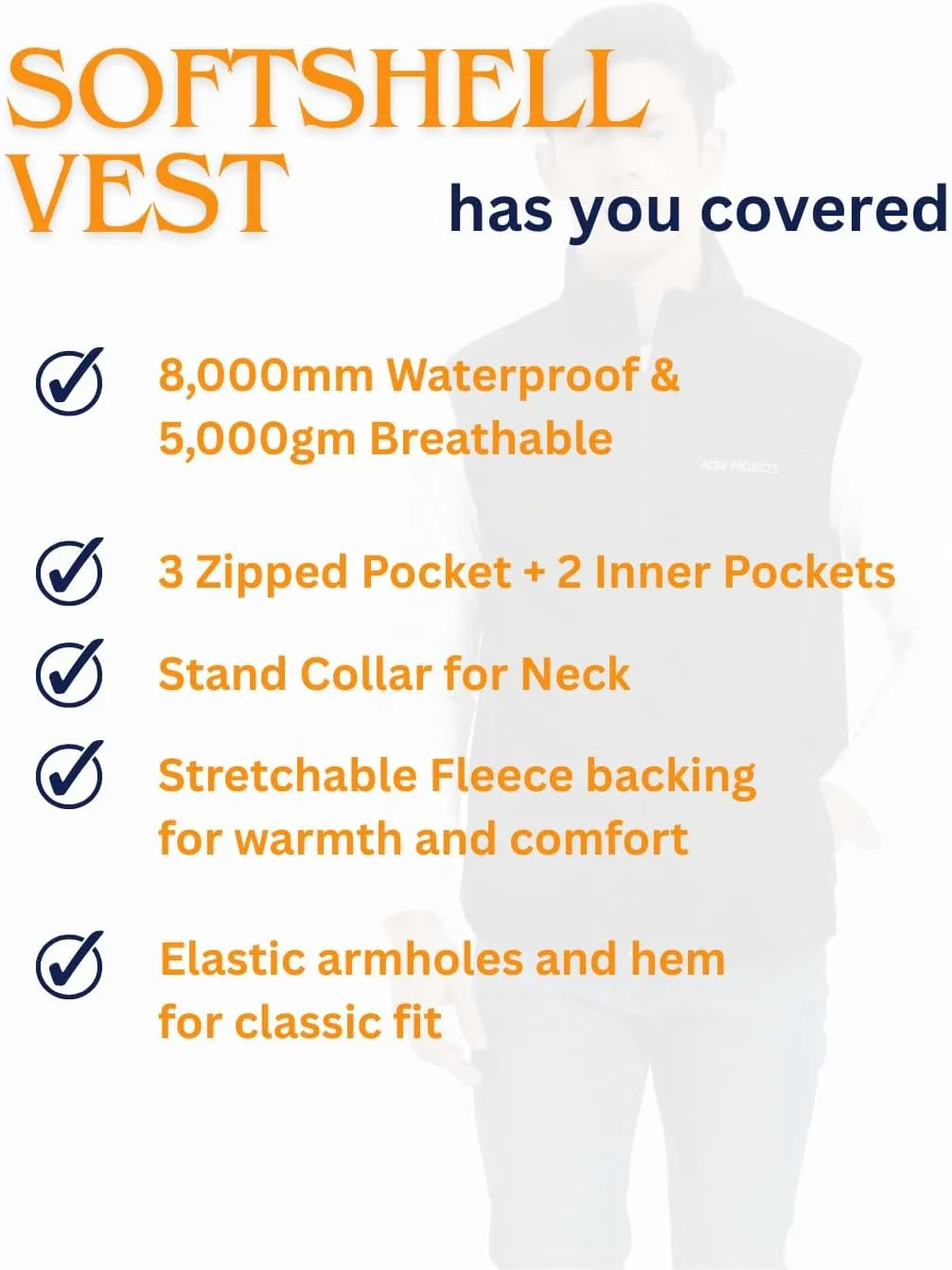 Acme Projects Men's Lightweight Classic Softshell Vest Windproof Sleeveless Jacket Travel Hiking Running Golf