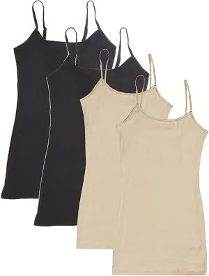 Active Basics Women's Camisole 8745 - 4 PACK: (2)BLACK(2)BEIGE, M