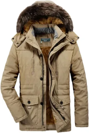 Adhdyuud Men Warm Military Hooded Fleece Coat Winter Thick Cotton Padded Long Parkas Jacket