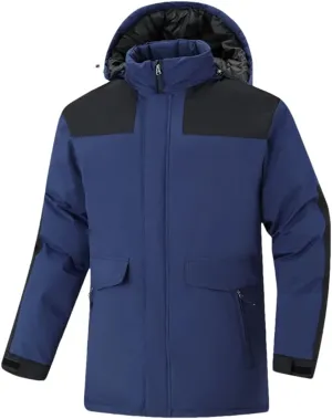 Adhdyuud Men Winter Cotton-Padded Puffer Jacket Outdoor Hiking Camping Windbreaker Hooded Snow Parkas Coat