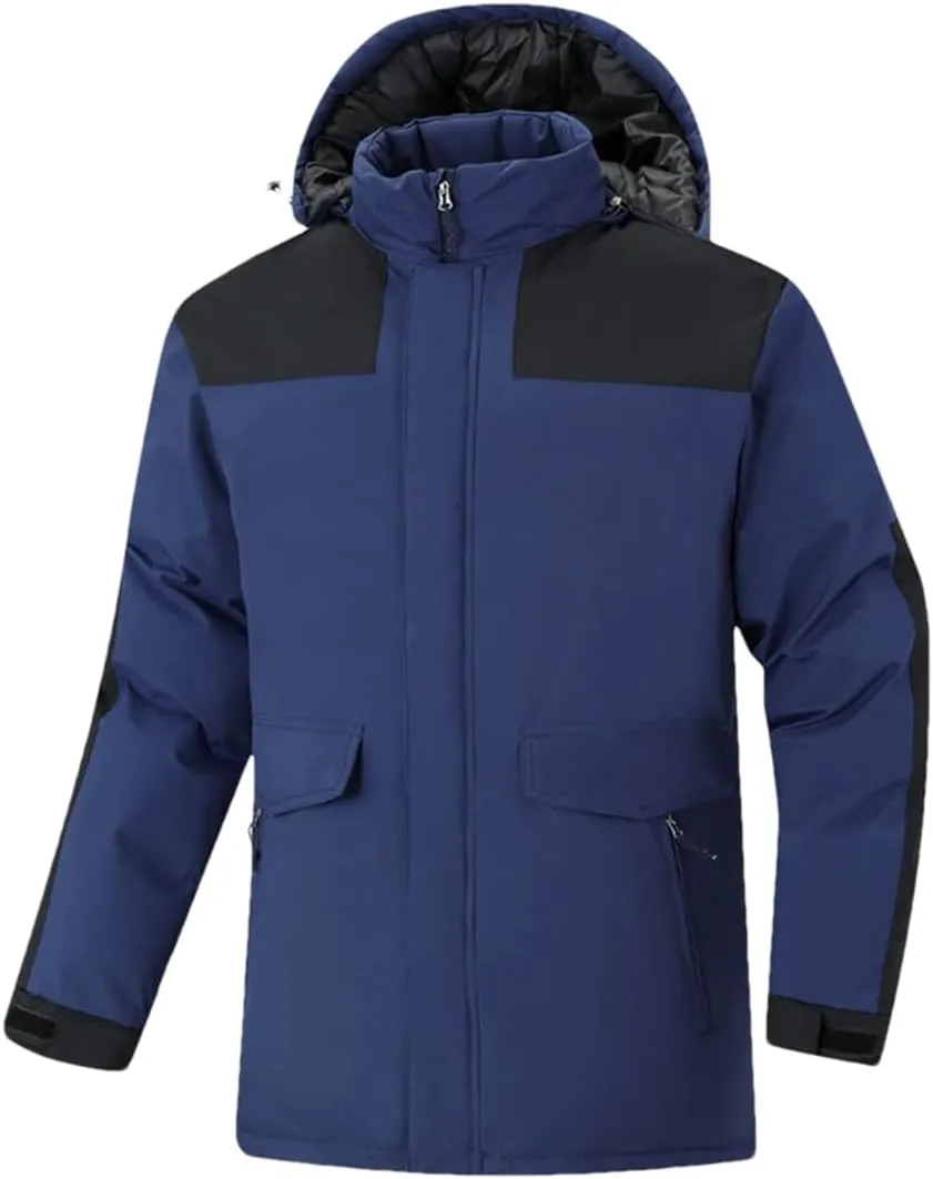 Adhdyuud Men Winter Cotton-Padded Puffer Jacket Outdoor Hiking Camping Windbreaker Hooded Snow Parkas Coat