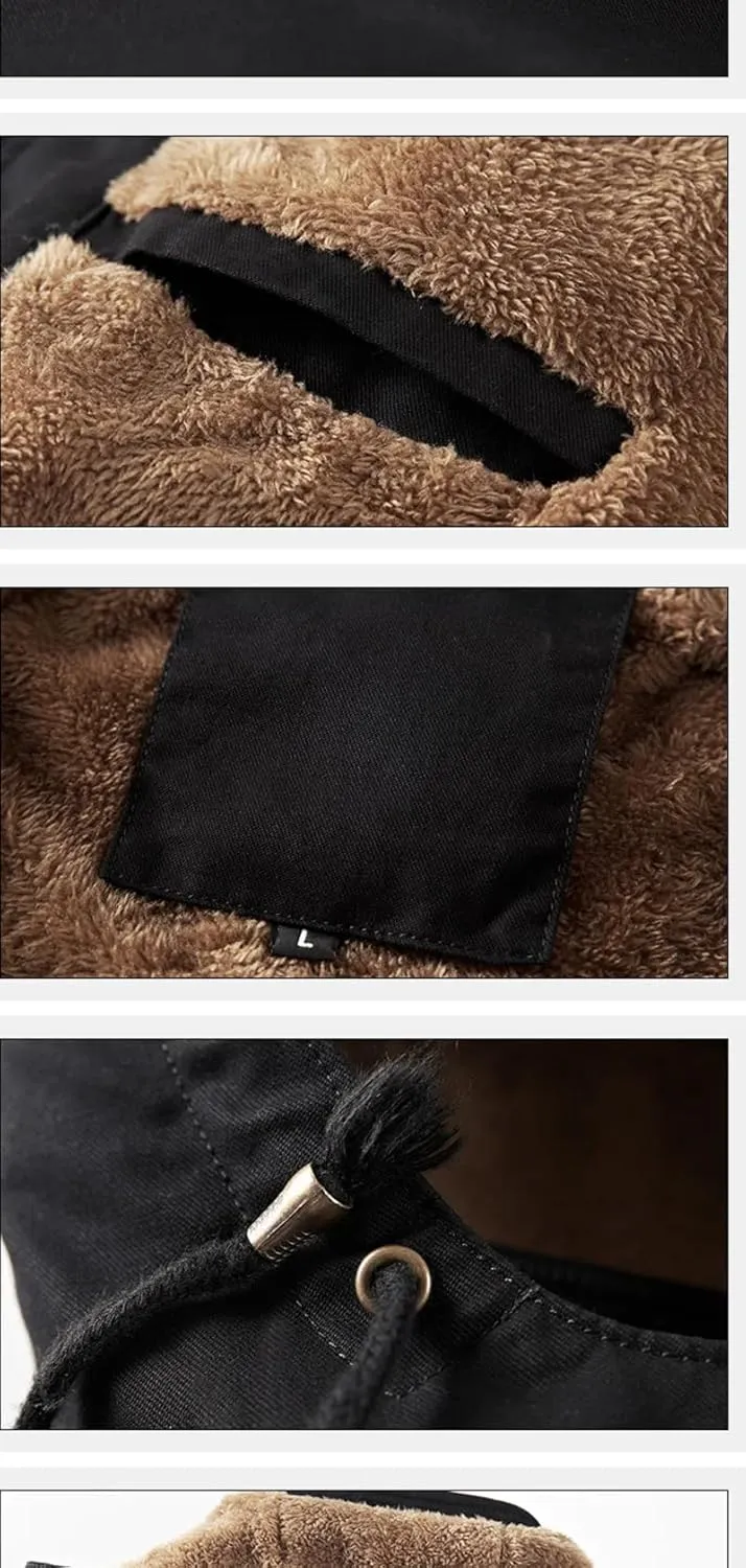 Adhdyuud Mens Thick Warm Military Cargo Coat Winter Casual Cotton Padded Parkas Multi-Pocket Hoodies Jacket