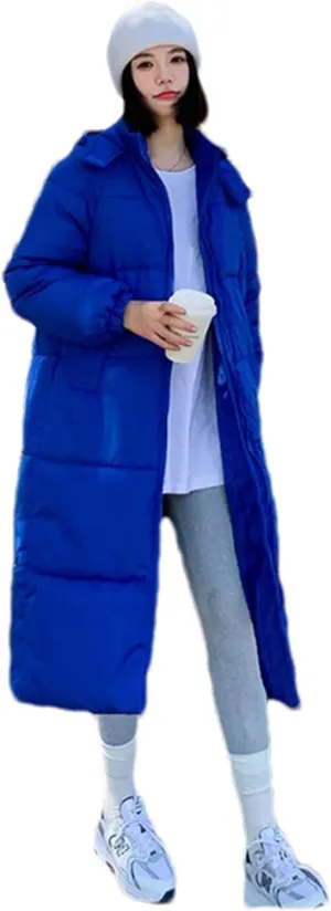 Adhdyuud Women Winter Long Parkas Hooded Thicken Warm Snow Coat Cotton Padded Windproof Outwear