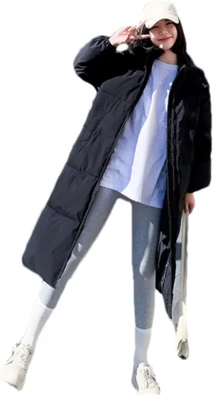 Adhdyuud Women Winter Long Parkas Hooded Thicken Warm Snow Coat Cotton Padded Windproof Outwear