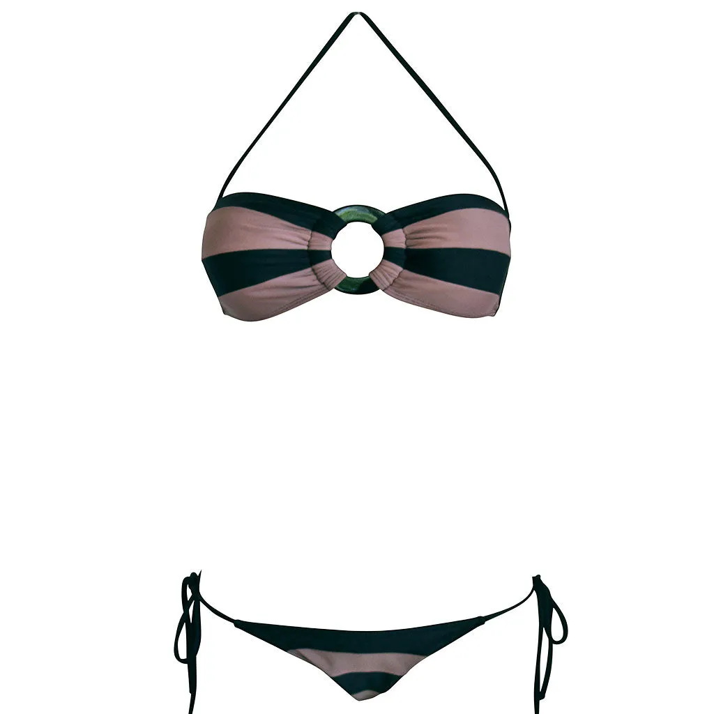 Adriana Degreas Maven Pink and Black Stripe Bandeau Bikini