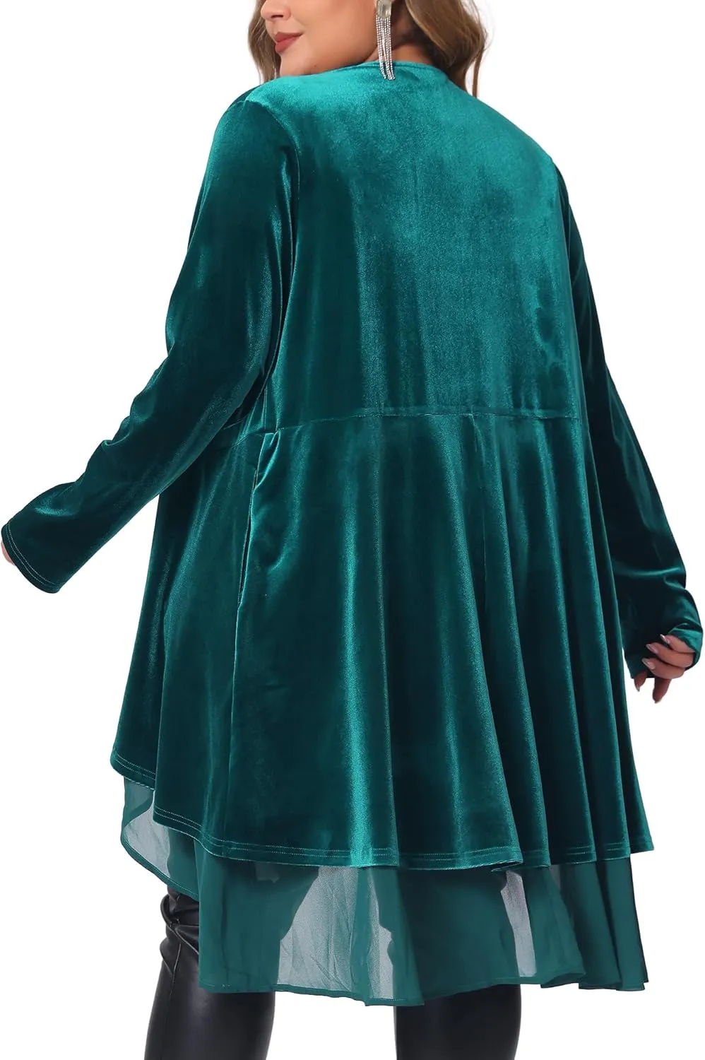 Agnes Orinda Plus Size Cardigan for Women Ruffled Asymmetric Open Front Long Velvet Jackets