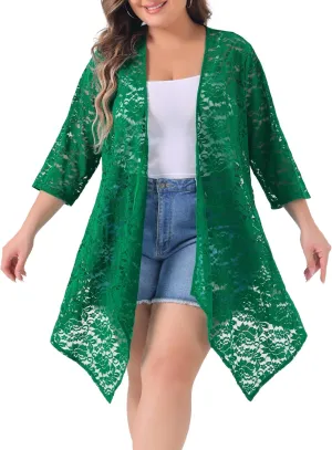 Agnes Orinda Plus Size Cardigans for Women Open Front 3/4 Sleeves Crochet Cover Ups Jackets 2024