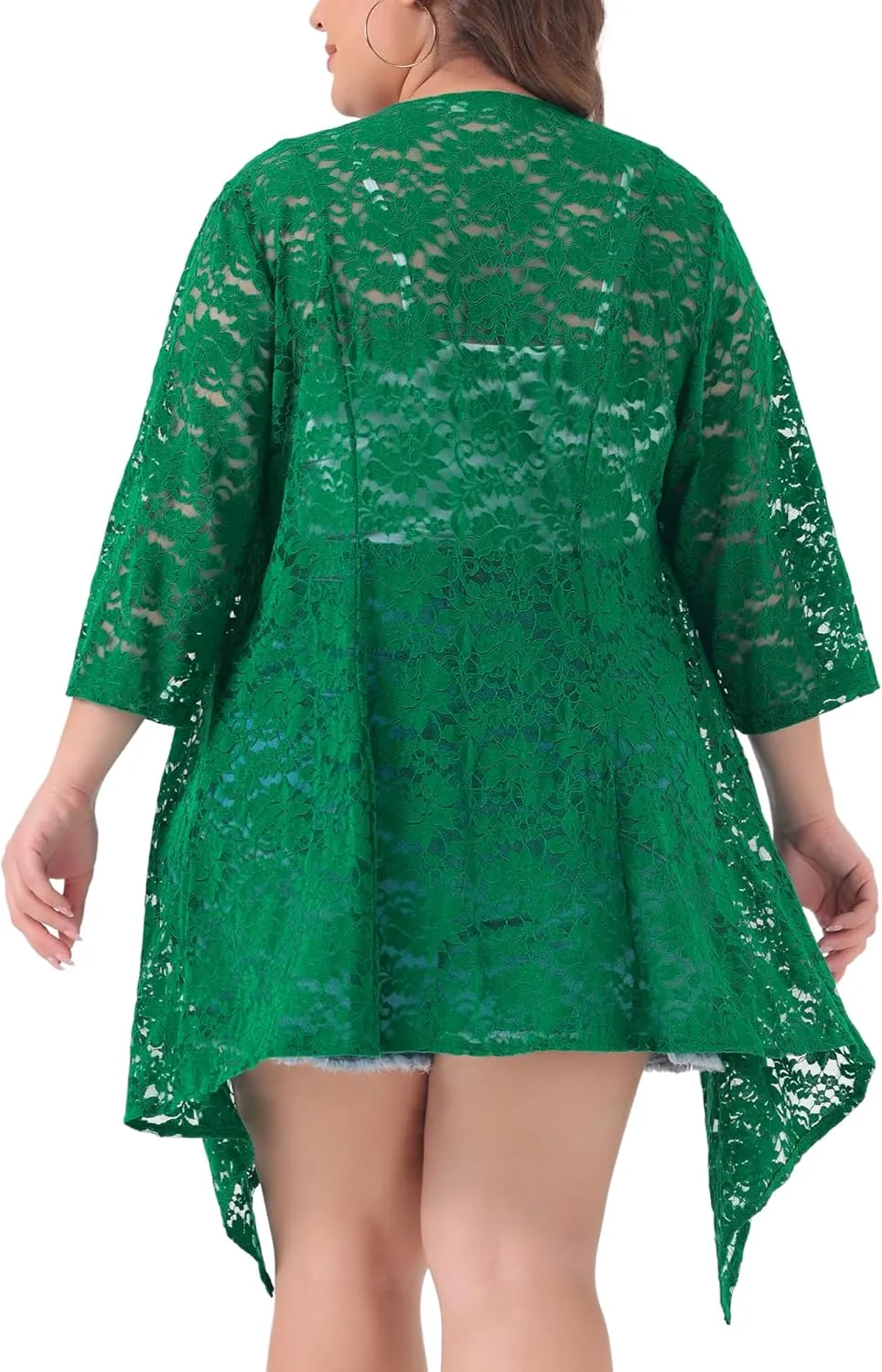 Agnes Orinda Plus Size Cardigans for Women Open Front 3/4 Sleeves Crochet Cover Ups Jackets 2024