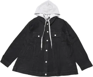 Agnes Orinda Women's Plus Size Denim Jacket with Detachable Hood Oversized Jean Shacket Jackets with Pockets