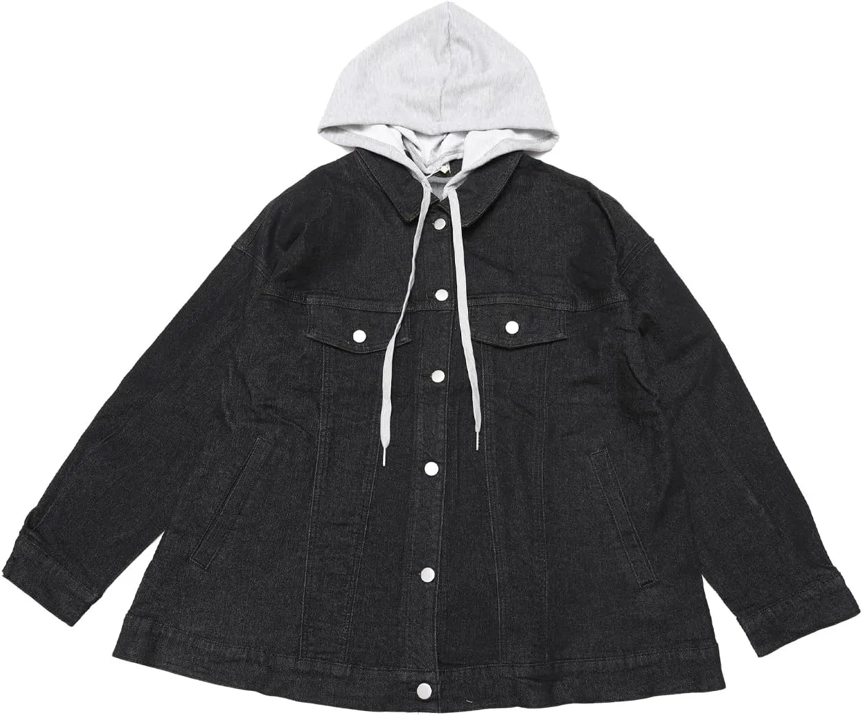 Agnes Orinda Women's Plus Size Denim Jacket with Detachable Hood Oversized Jean Shacket Jackets with Pockets