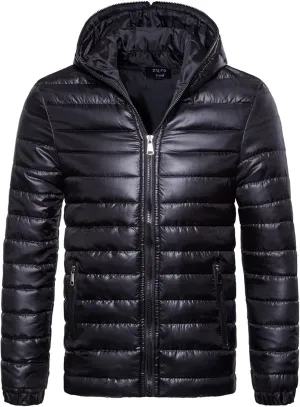 aihihe Men's Winter Warm Down Jacket Zipper Packable Puffer Lightweight Outwear Windproof Down Coat with Hood