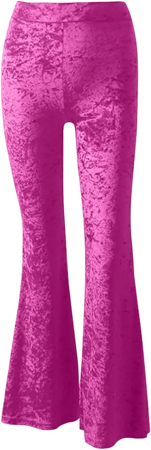 Akklian Women's High Waist Wide Leg Long Palazzo Bell Bottom Yoga Pants Velvet Elastic Waist Flare Leg Trendy Long Trousers