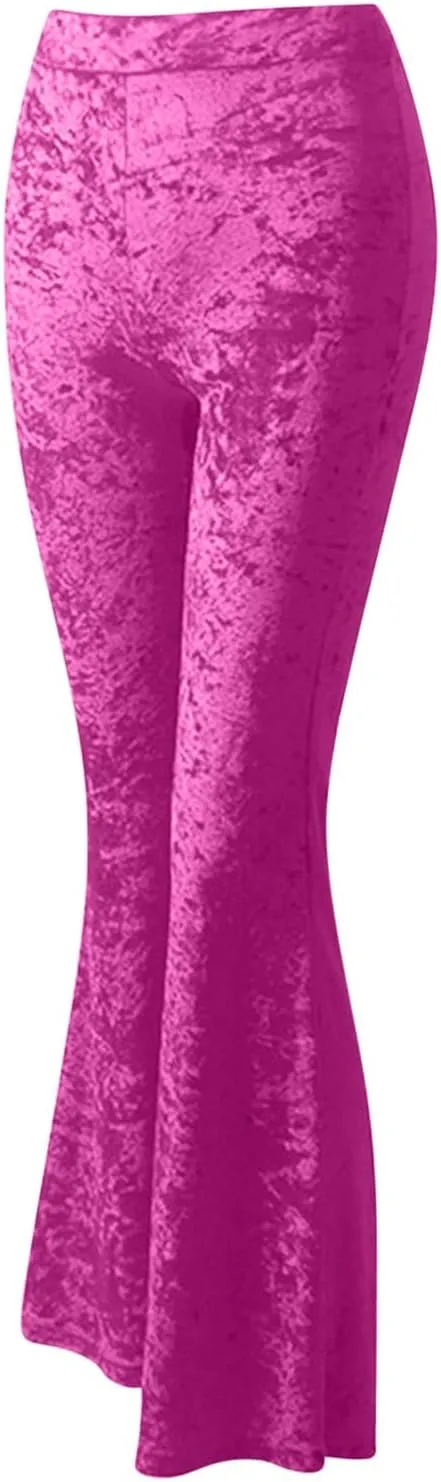 Akklian Women's High Waist Wide Leg Long Palazzo Bell Bottom Yoga Pants Velvet Elastic Waist Flare Leg Trendy Long Trousers