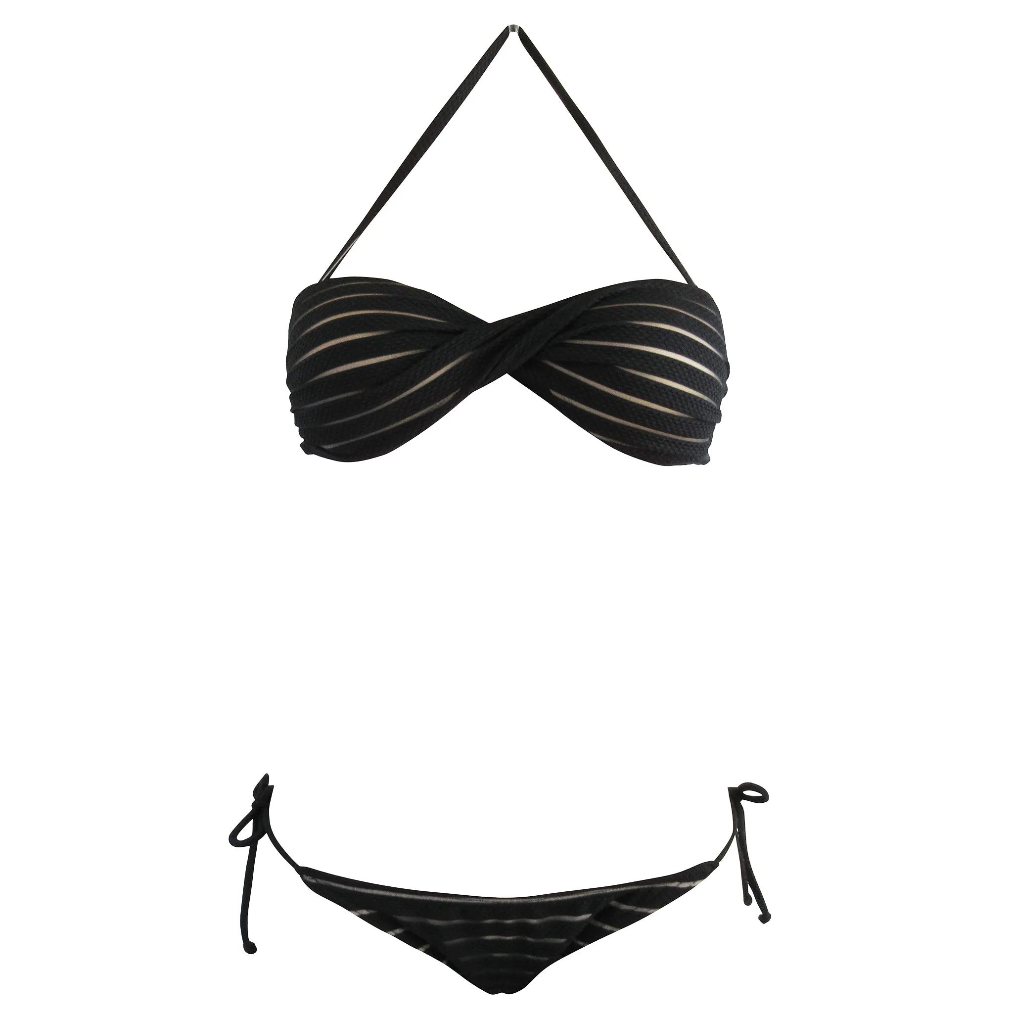 Alga Marinha Beatrix Black and Tan Striped Bandeau Bikini