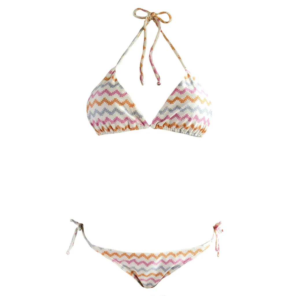 Alga Marinha Deco Zig Zag Stripes Triangle String Bikini