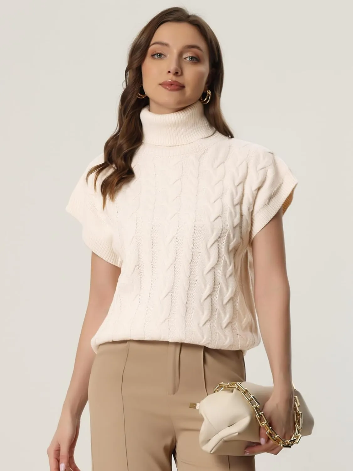 Allegra K Women's Casual Turtleneck Sweaters Mock Neck Twist Sleeveless Vests Knit Pullover Sweater Vest