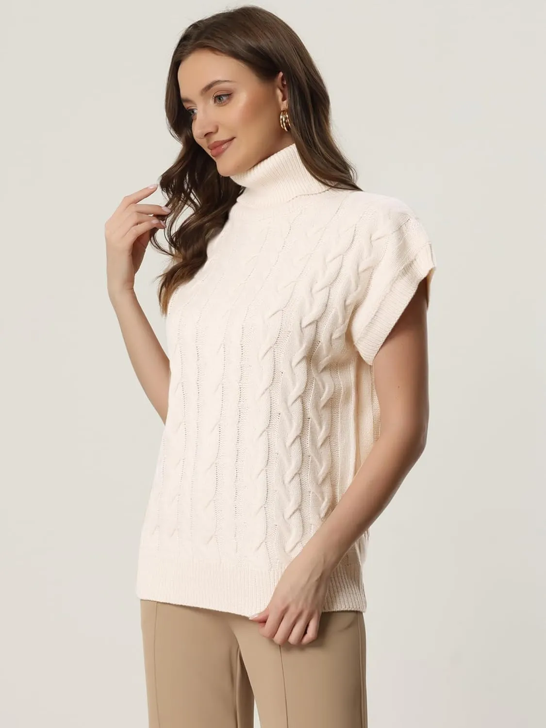 Allegra K Women's Casual Turtleneck Sweaters Mock Neck Twist Sleeveless Vests Knit Pullover Sweater Vest