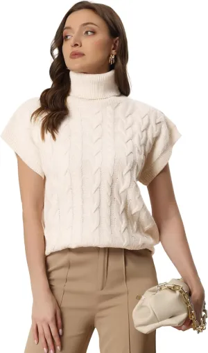 Allegra K Women's Casual Turtleneck Sweaters Mock Neck Twist Sleeveless Vests Knit Pullover Sweater Vest