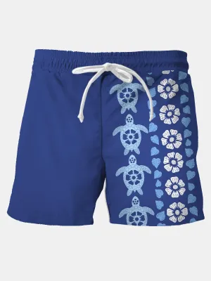 Alohadaddy Vacation Beach Turtle Hibiscus Flower Men's Art Breathable quick Dry Casual Shorts Swim Trunks