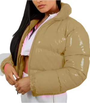 AMEBELLE Women Winter Warm Stand Collar Slim Fit Cropped Puffer Down Jacket Coats
